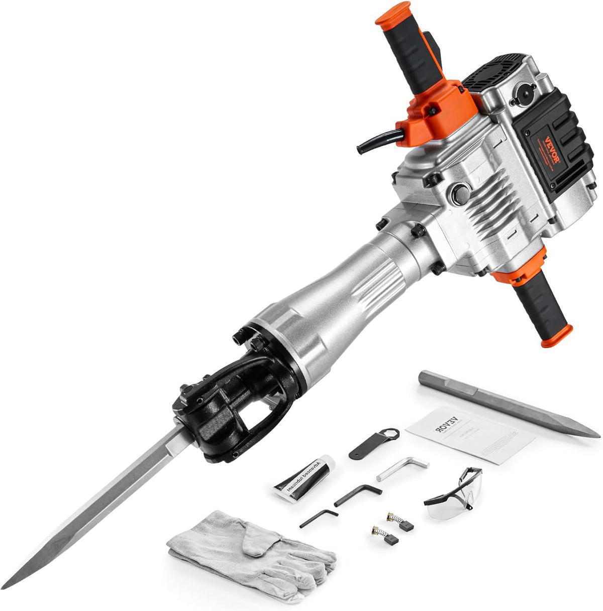 Electric demolition hammer, hydraulic crushing hammer, concrete crusher, heavy-duty electric hydraulic crushing hammer, equipped with chisel gloves and a 360-degree rotatable front handle, suitable for digging trenches and drilling holes (power 3500