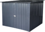 5-foot outdoor steel bicycle storage shed with a sloping roof and 4 bicycle tracks. Bicycle storage shed, black version.