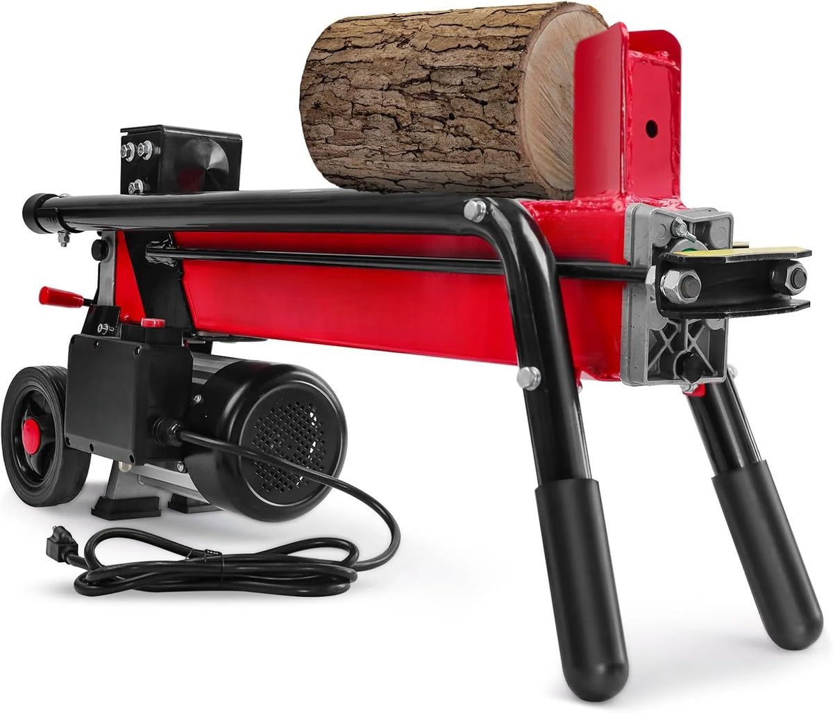 Electric Log Splitter 7-Ton - Efficient Wood Splitter with 3500 Motor Speed, 15 Amp, Horizontal Full Beam Design and Steel Wedge for Firewood & Kindling Cutting