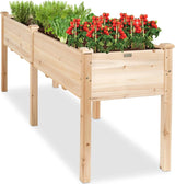 72x23x30in Raised Garden Bed, Elevated Wood Planter Box Stand for Backyard, Patio, Balcony w/Divider Panel, 6 Legs, 300lb Capacity - Natural