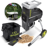 15 Amp Electric Silent Wood Chopper/Deburr Machine, cutting diameter 1.7 inches, reduction ratio 21:1, wheel diameter 7 inches, equipped with a safety hopper, green appearance