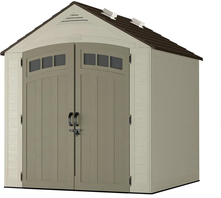 7x7 Storage Shed with Multi-Wall Resin Panels, 4 Skylights, IllumiVent System, and Pad-Lockable Doors, 84quot; D x 84quot; W x 98" H