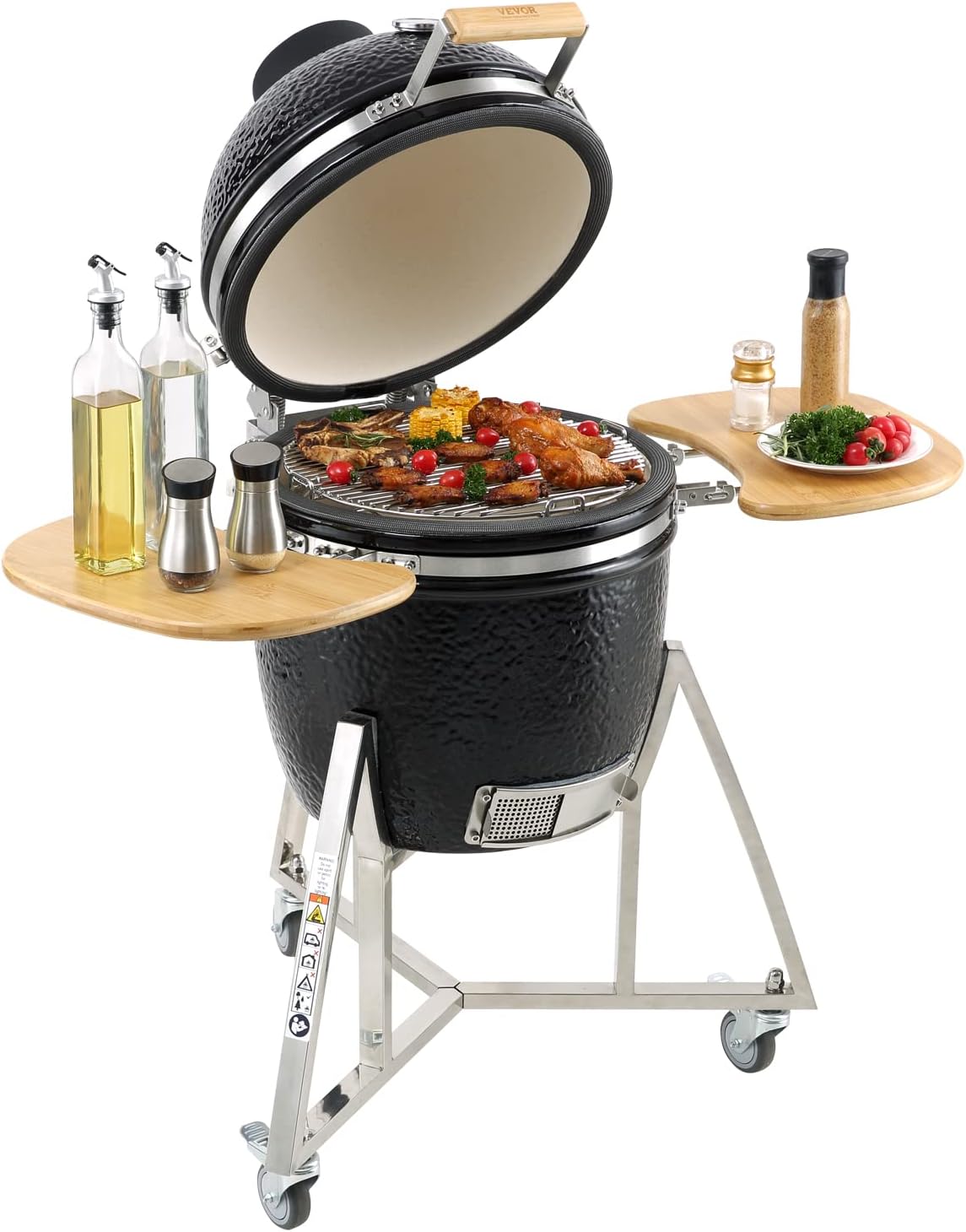 18-inch portable charcoal grill with lid and cart, propane gas grill with sturdy stainless steel frame, outdoor cooking small smoker, suitable for camping, picnics and backyard barbecues, black version