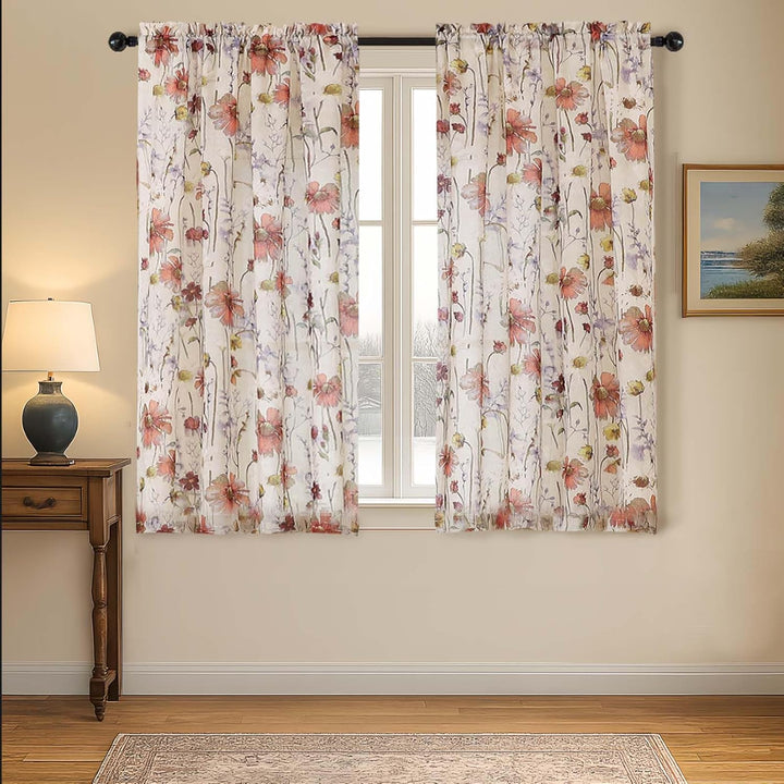 Jinmere Floral Semi Sheer Short Curtains for Living Room
