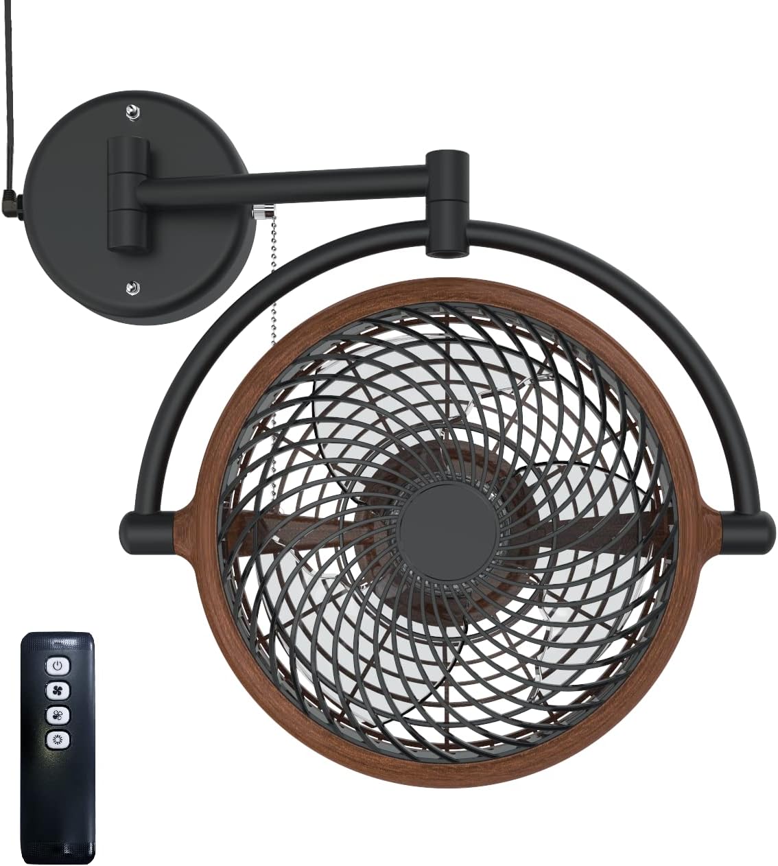 0-inch wall-mounted rotatable fan with foldable arm (honeycomb wood color)