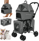 Double Dog Stroller for 2 Dogs, Detachable Carriers, Safety Belt, Lockable Wheels, Pet Travel Carrier Strolling Cart, Folding Cat Stroller for Small Medium Pets Dogs (Blue)