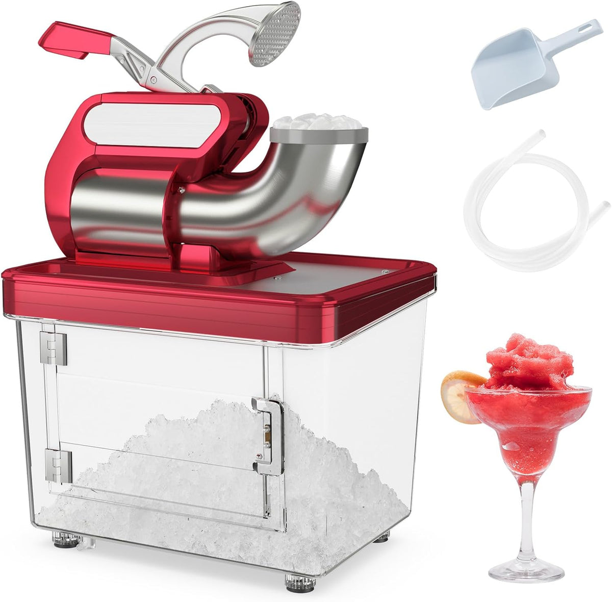 660-pound-per-hour commercial ice cube crusher, 300-watt ETL-certified electric ice cone machine, equipped with double blades, safety on/off button, 120-volt stainless steel ice cream maker, suitable for home restaurants, bars (gray)