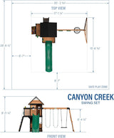 Backyard Discovery Canyon Creek Cedar Wood Swing Set with Wave Slide, Clubhouse, Play Kitchen, Picnic Area, Belt Swings, Web Swing, Rock Wall, Balconies, Playhouse, Step Ladder, Outdoor Playset